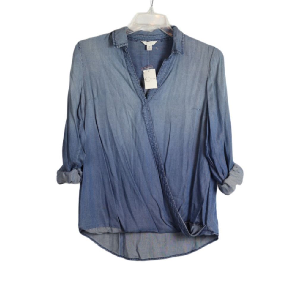 J/M Sportswear EST 1946 Blue Women's Long Sleeve Roll Tab Top Blouse M 020
